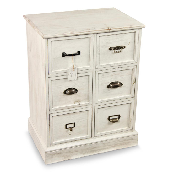 Wochenmöbel Chiffonnier Grainetier Bois 6 Schubladen Cerusé Blanc 58x40.5x76cm