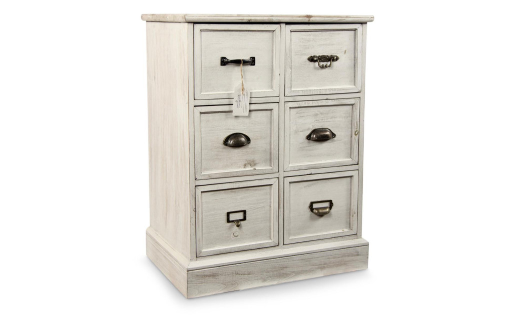 Wochenmöbel Chiffonnier Grainetier Bois 6 Schubladen Cerusé Blanc 58x40.5x76cm