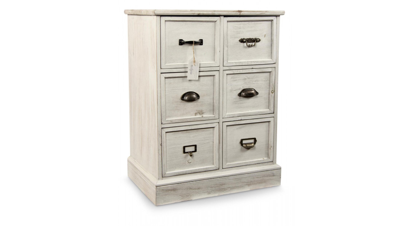 Wochenmöbel Chiffonnier Grainetier Bois 6 Schubladen Cerusé Blanc 58x40.5x76cm