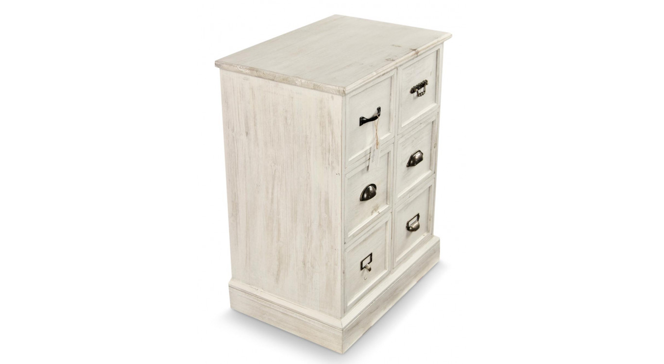 Wochenmöbel Chiffonnier Grainetier Bois 6 Schubladen Cerusé Blanc 58x40.5x76cm