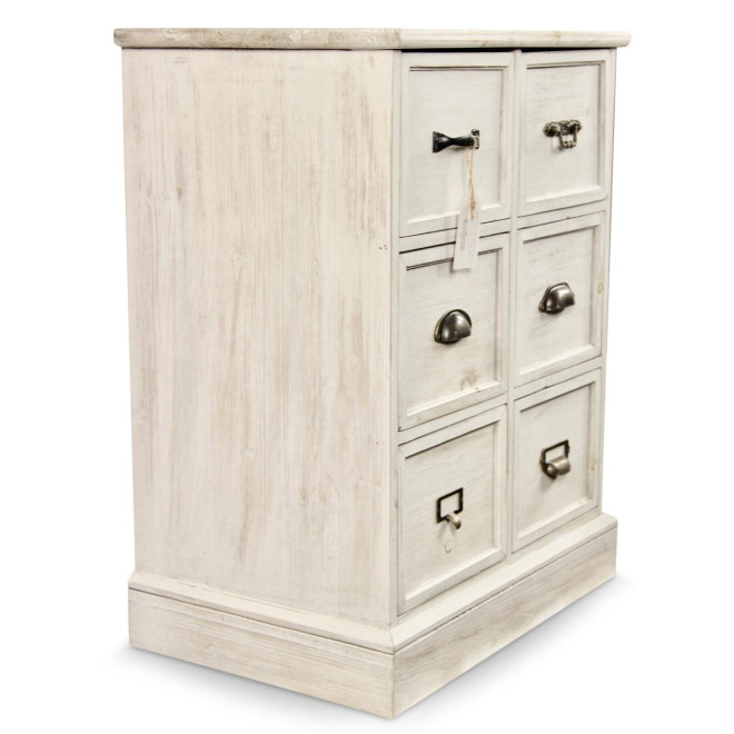 Wochenmöbel Chiffonnier Grainetier Bois 6 Schubladen Cerusé Blanc 58x40.5x76cm