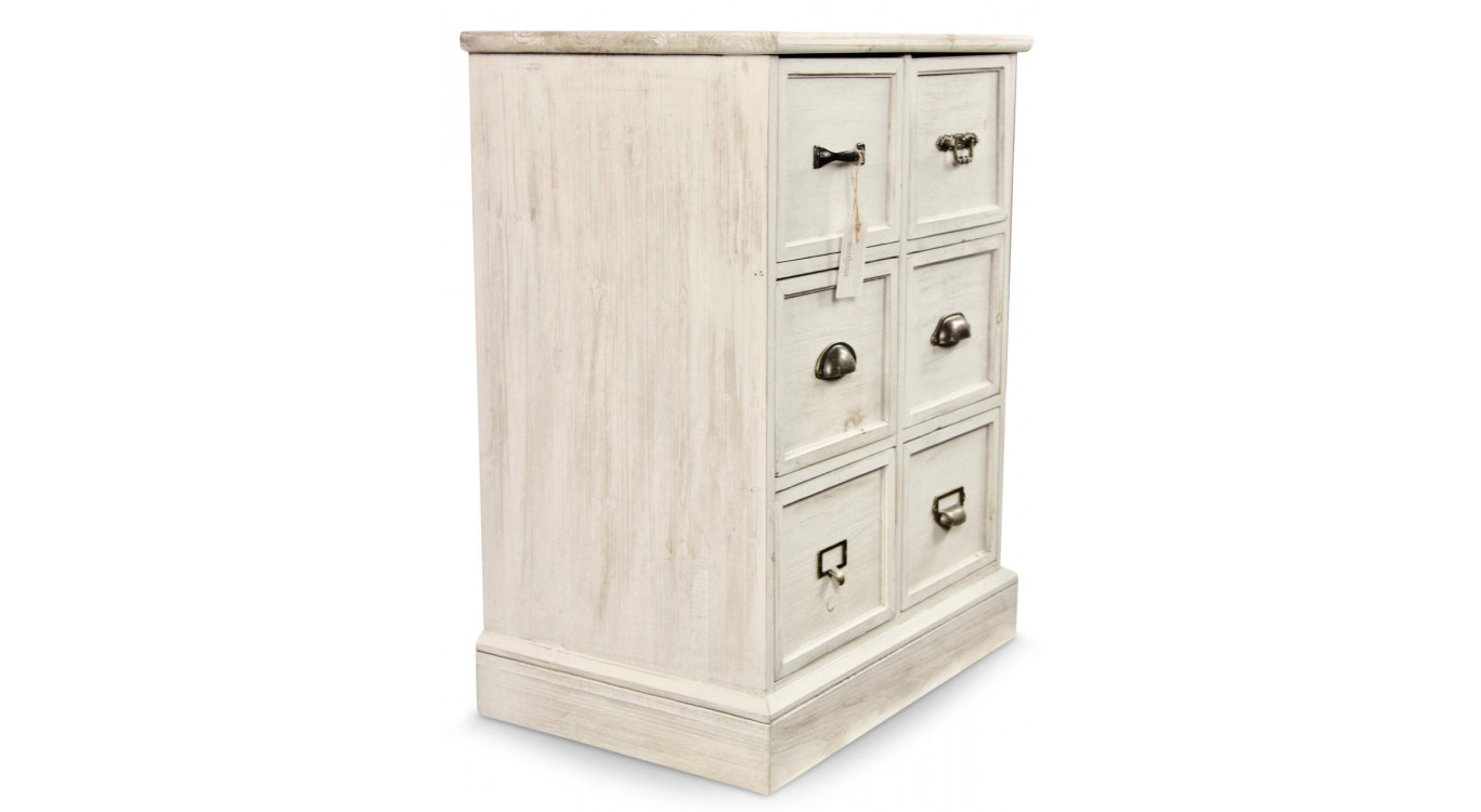 Wochenmöbel Chiffonnier Grainetier Bois 6 Schubladen Cerusé Blanc 58x40.5x76cm