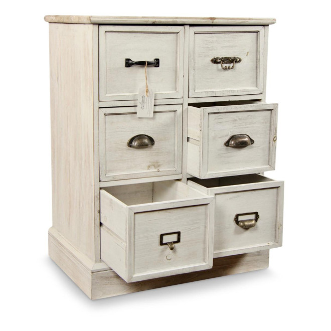 Wochenmöbel Chiffonnier Grainetier Bois 6 Schubladen Cerusé Blanc 58x40.5x76cm