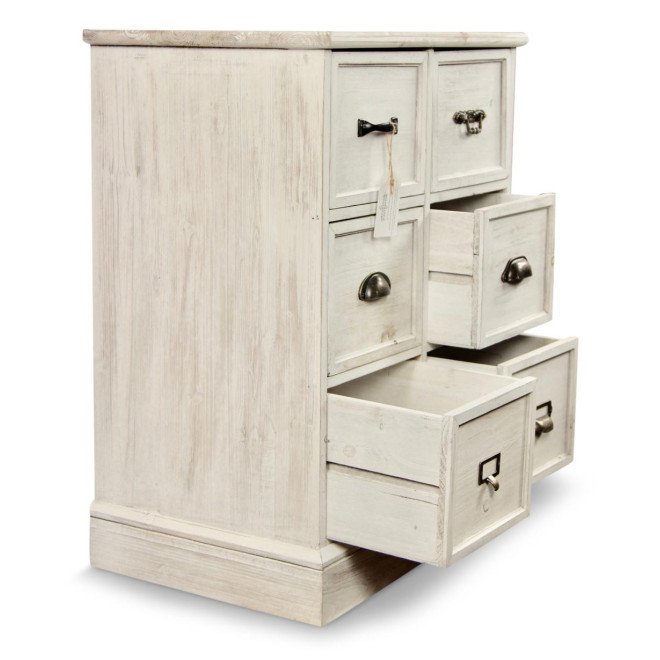 Wochenmöbel Chiffonnier Grainetier Bois 6 Schubladen Cerusé Blanc 58x40.5x76cm