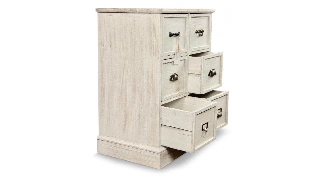 Wochenmöbel Chiffonnier Grainetier Bois 6 Schubladen Cerusé Blanc 58x40.5x76cm