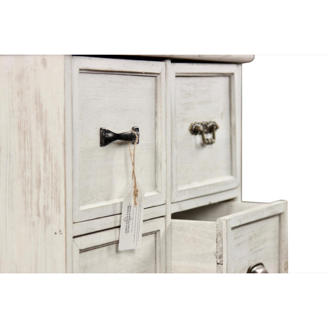 Meuble Semainier Chiffonnier Grainetier Bois 6 Tiroirs Cerusé Blanc 58x40.5x76cm