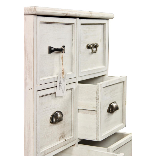 Meuble Semainier Chiffonnier Grainetier Bois 6 Tiroirs Cerusé Blanc 58x40.5x76cm