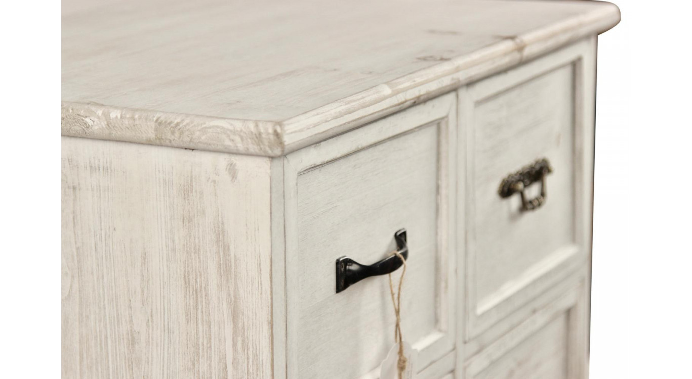 Wochenmöbel Chiffonnier Grainetier Bois 6 Schubladen Cerusé Blanc 58x40.5x76cm