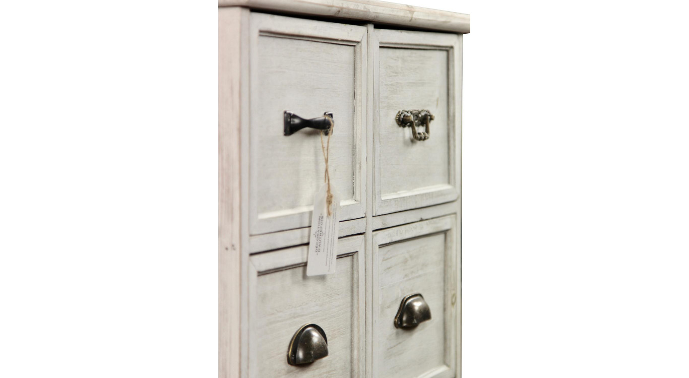 Meuble Semainier Chiffonnier Grainetier Bois 6 Tiroirs Cerusé Blanc 58x40.5x76cm