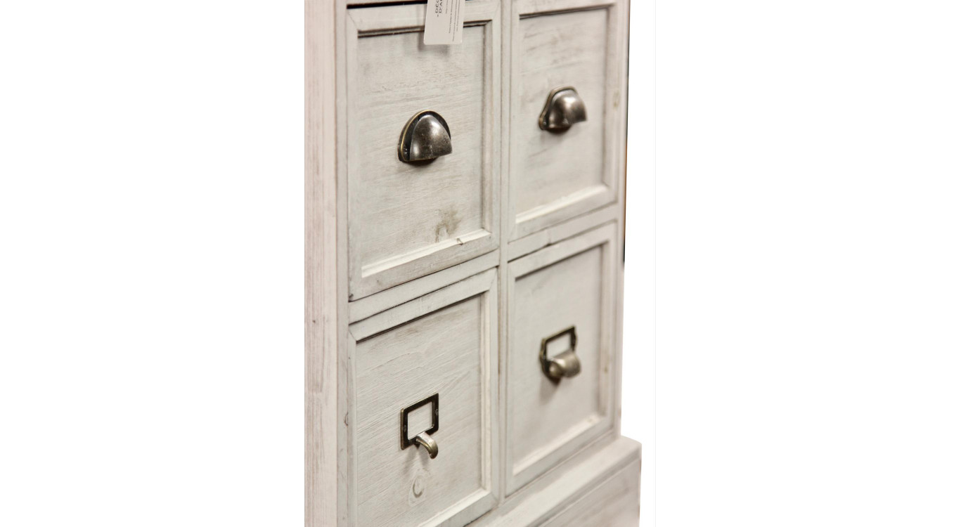 Meuble Semainier Chiffonnier Grainetier Bois 6 Tiroirs Cerusé Blanc 58x40.5x76cm