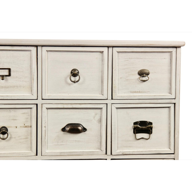 Meuble Semainier Chiffonnier Grainetier Bois 15 Tiroirs Cerusé Blanc 137.5x40.5x76cm