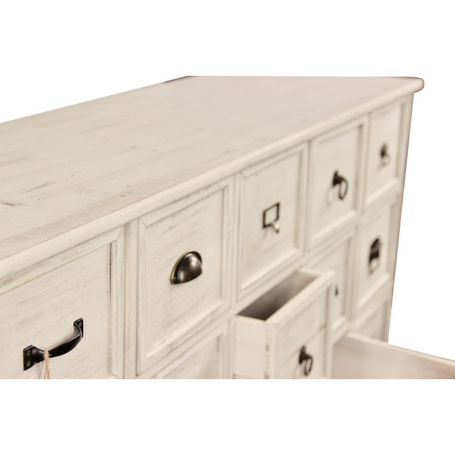 Wochenmöbel Chiffonnier Grainetier Holz 15 Schubladen Cerusé Weiß 137.5x40.5x76cm