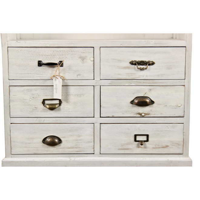 Buffet Vaisselier Rangement Bois 6 Tiroirs Cerusé Blanc 78x34x168cm