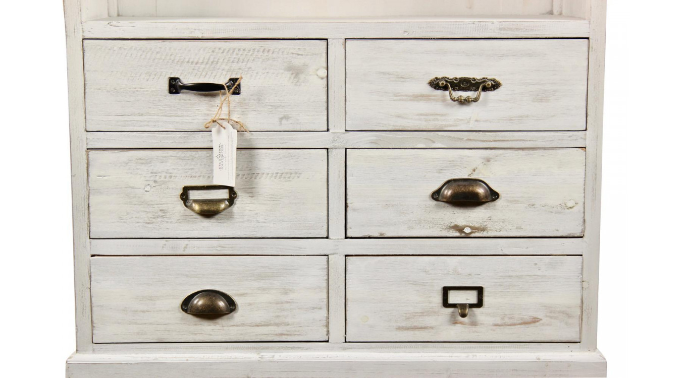 Sideboard Geschirrschrank Aufbewahrung Holz 6 Schubladen Cerusé Weiß 78x34x168cm