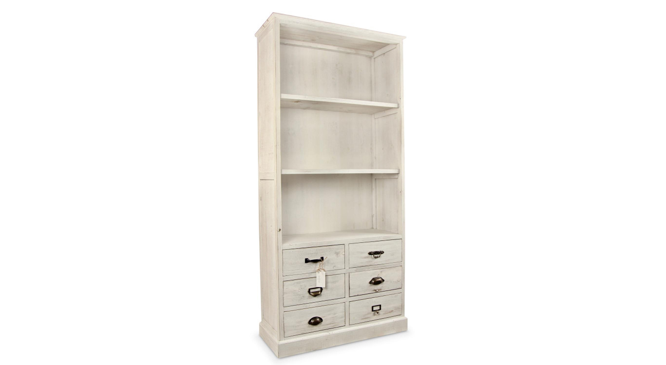 Sideboard Geschirrschrank Aufbewahrung Holz 6 Schubladen Cerusé Weiß 78x34x168cm