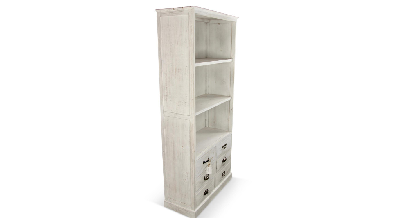 Sideboard Geschirrschrank Aufbewahrung Holz 6 Schubladen Cerusé Weiß 78x34x168cm