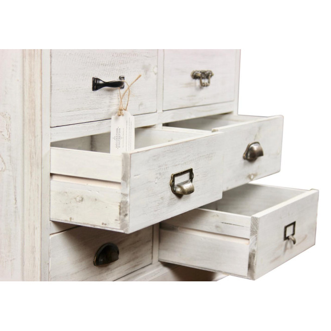 Buffet Vaisselier Rangement Bois 6 Tiroirs Cerusé Blanc 78x34x168cm