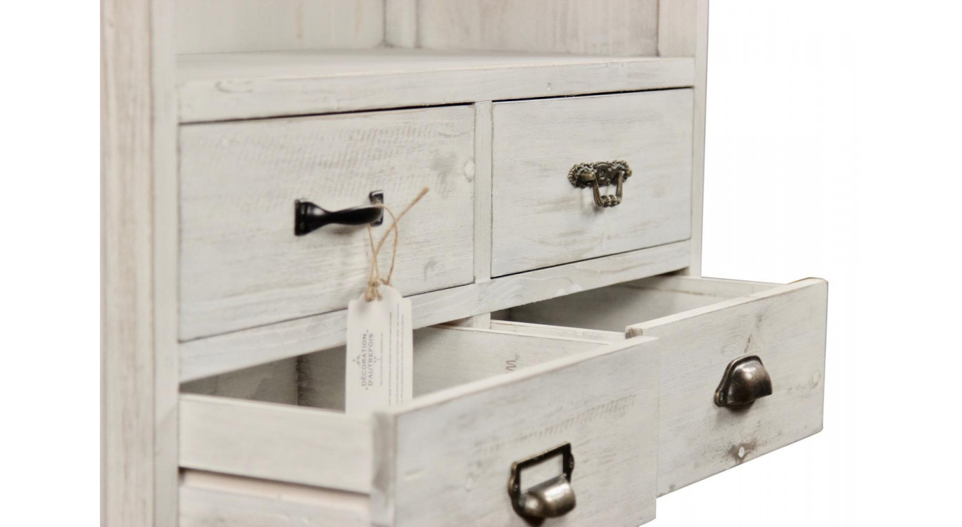 Sideboard Geschirrschrank Aufbewahrung Holz 6 Schubladen Cerusé Weiß 78x34x168cm