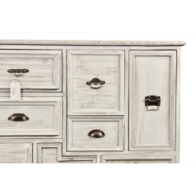 Wochenschrank Chiffonnier Grainetier Bois 14 Schubladen Cerusé Blanc 125x40x99cm