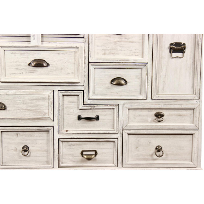 Wochenschrank Chiffonnier Grainetier Bois 14 Schubladen Cerusé Blanc 125x40x99cm