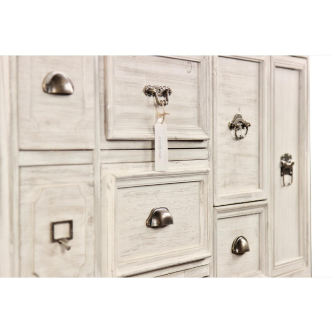Wochenschrank Chiffonnier Grainetier Bois 14 Schubladen Cerusé Blanc 125x40x99cm