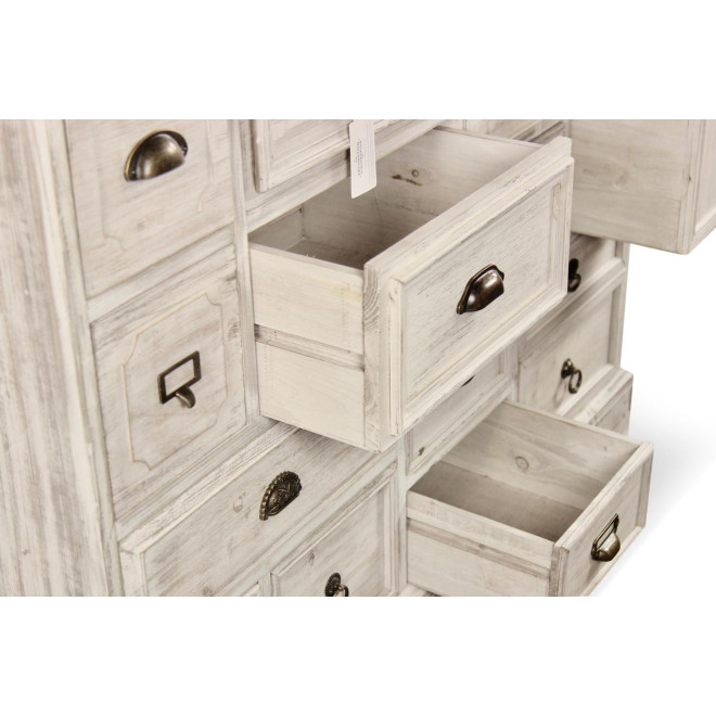 Wochenschrank Chiffonnier Grainetier Bois 14 Schubladen Cerusé Blanc 125x40x99cm
