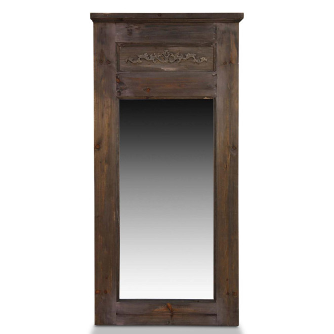 Grand Miroir Ancien Rectangulaire Vertical Bois 58x4x118cm