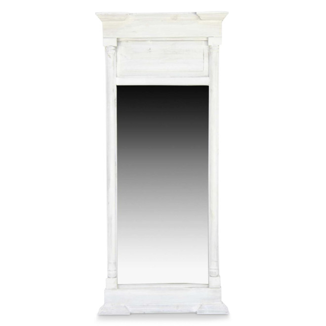 Grand Miroir Ancien Rectangulaire Vertical Bois Cerusé Blanc 59x11x136cm