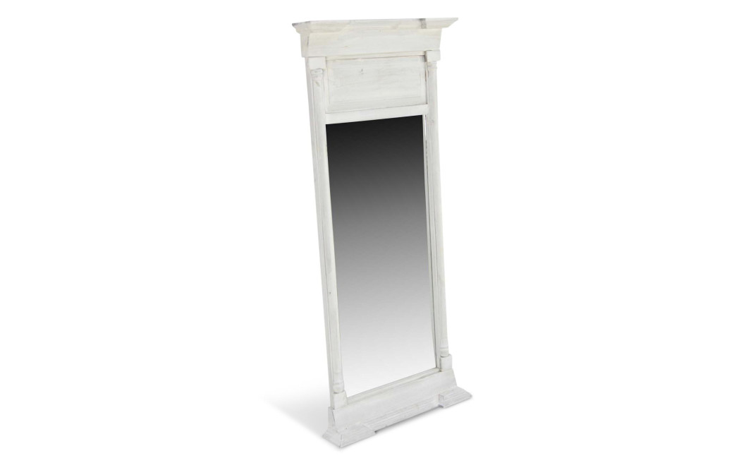 Grand Miroir Ancien Rectangulaire Vertical Bois Cerusé Blanc 59x11x136cm