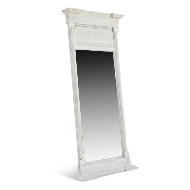 Grand Miroir Ancien Rectangulaire Vertical Bois Cerusé Blanc 59x11x136cm