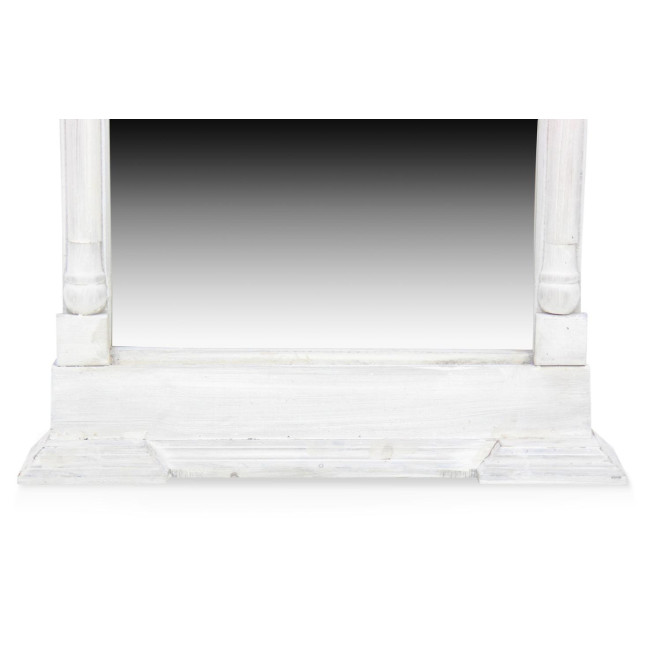 Grand Miroir Ancien Rectangulaire Vertical Bois Cerusé Blanc 59x11x136cm