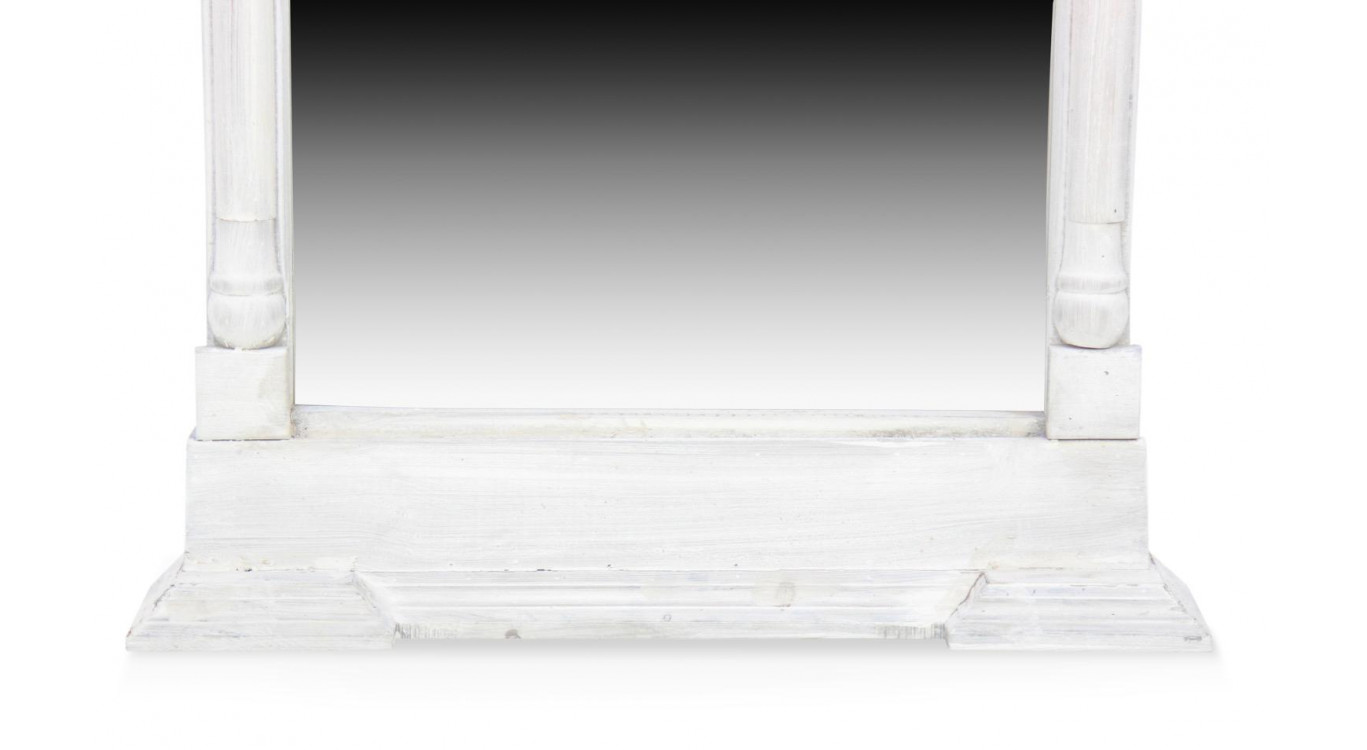 Grand Miroir Ancien Rectangulaire Vertical Bois Cerusé Blanc 59x11x136cm