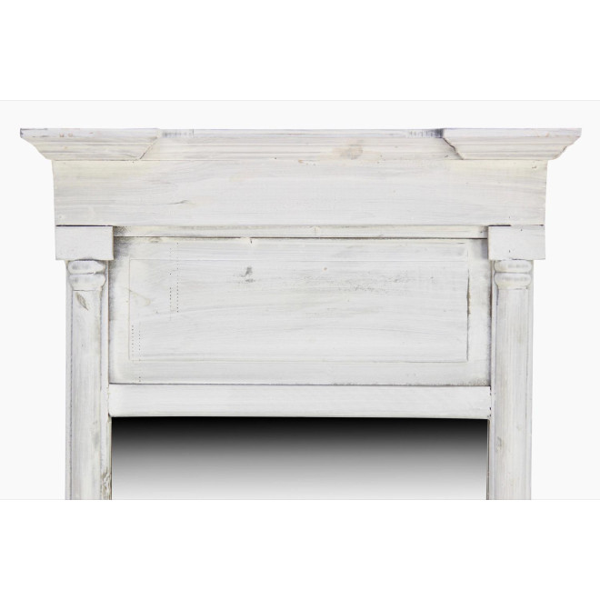 Grand Miroir Ancien Rectangulaire Vertical Bois Cerusé Blanc 59x11x136cm