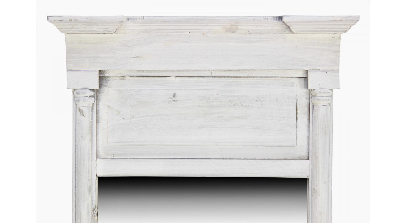 Grand Miroir Ancien Rectangulaire Vertical Bois Cerusé Blanc 59x11x136cm