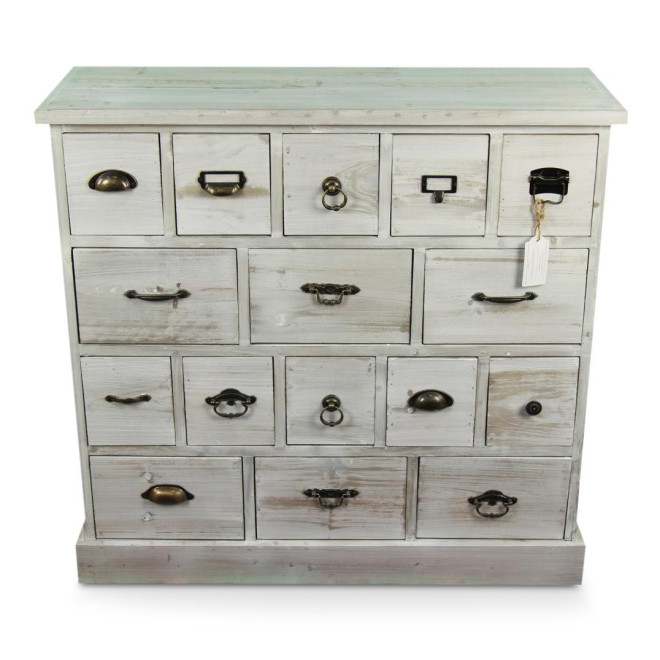 Wochenschrank Chiffonnier Grainetier Bois 16 Schubladen Cerusé Blanc 96x35x92cm
