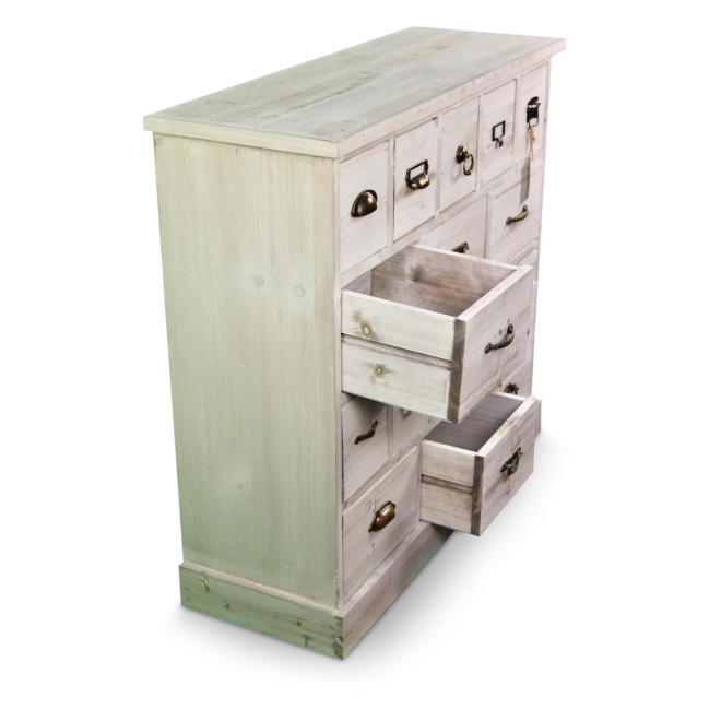Wochenschrank Chiffonnier Grainetier Bois 16 Schubladen Cerusé Blanc 96x35x92cm