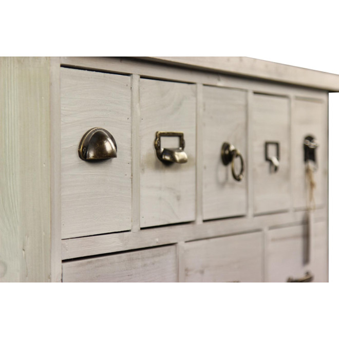 Meuble Semainier Chiffonnier Grainetier Bois 16 Tiroirs Cerusé Blanc 96x35x92cm