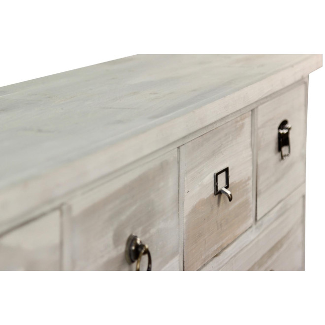 Meuble Semainier Chiffonnier Grainetier Bois 16 Tiroirs Cerusé Blanc 170x35x92cm