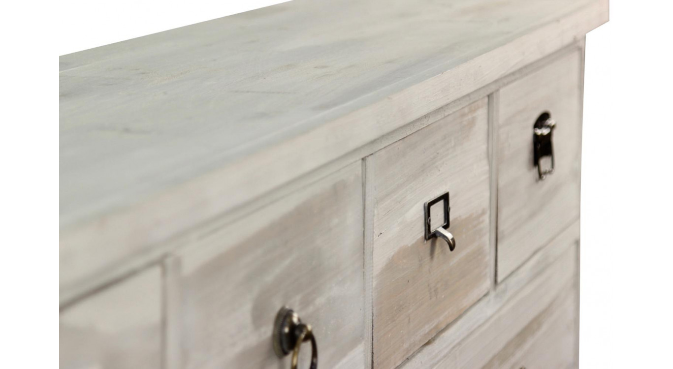 Wochenschrank Chiffonnier Grainetier Bois 16 Schubladen Cerusé Blanc 170x35x92cm