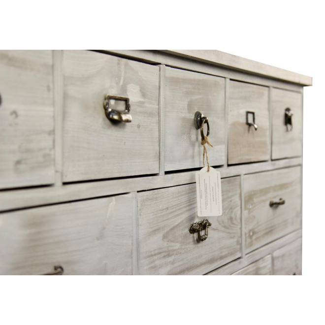 Wochenschrank Chiffonnier Grainetier Bois 16 Schubladen Cerusé Blanc 170x35x92cm
