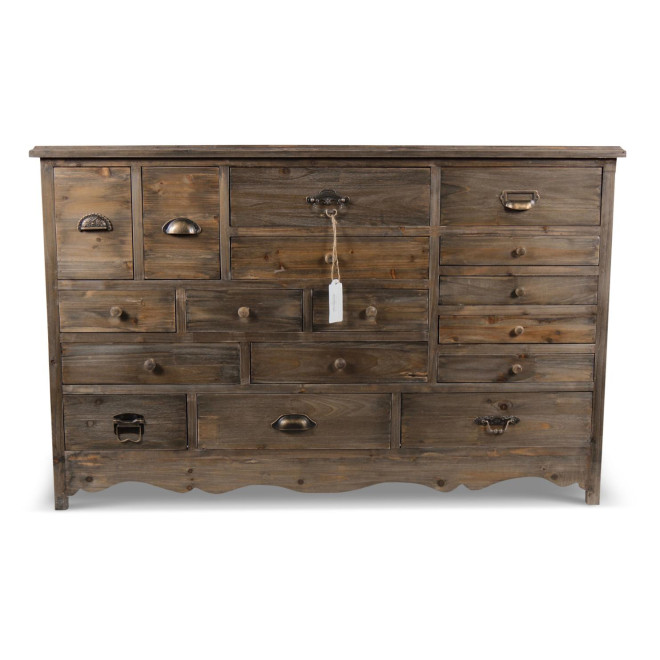 Meuble Semainier Chiffonnier Grainetier Bois 17 Tiroirs 124x32.5x78.5cm