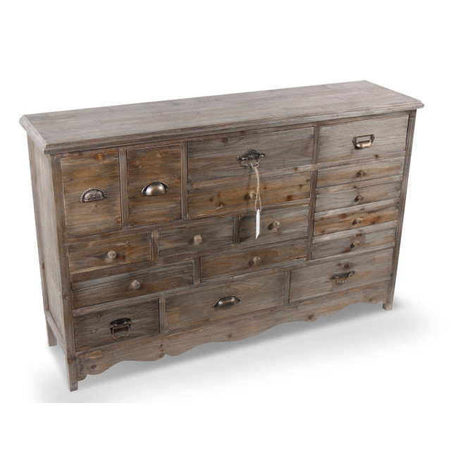 Meuble Semainier Chiffonnier Grainetier Bois 17 Tiroirs 124x32.5x78.5cm