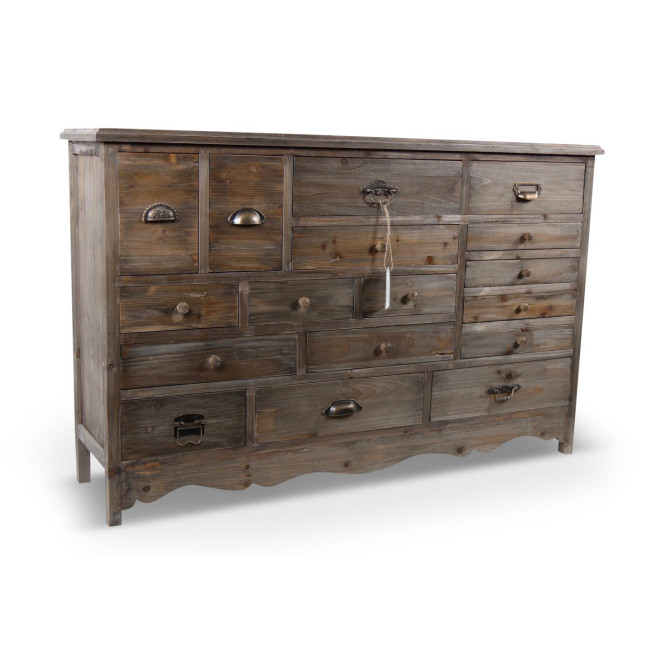 Meuble Semainier Chiffonnier Grainetier Bois 17 Tiroirs 124x32.5x78.5cm