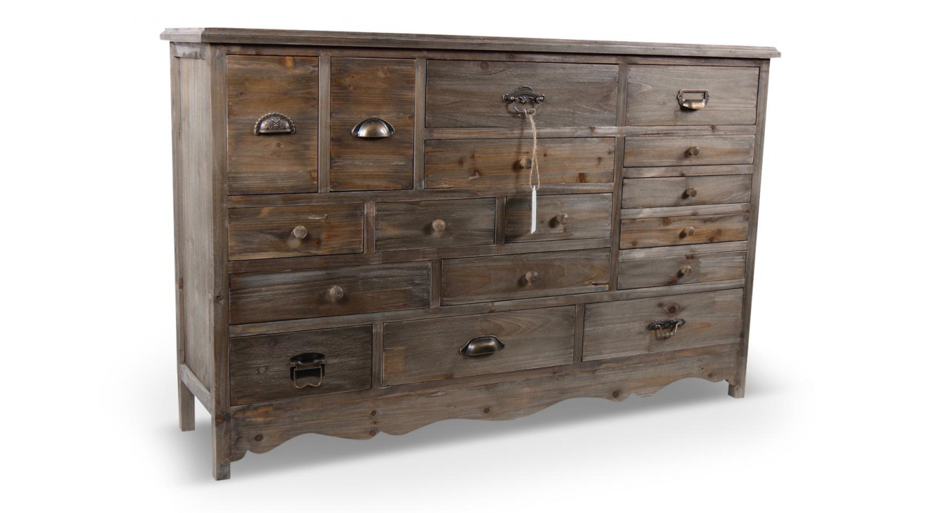 Meuble Semainier Chiffonnier Grainetier Bois 17 Tiroirs 124x32.5x78.5cm