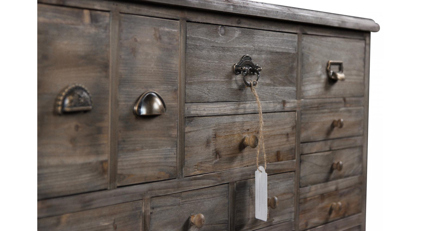 Meuble Semainier Chiffonnier Grainetier Bois 17 Tiroirs 124x32.5x78.5cm