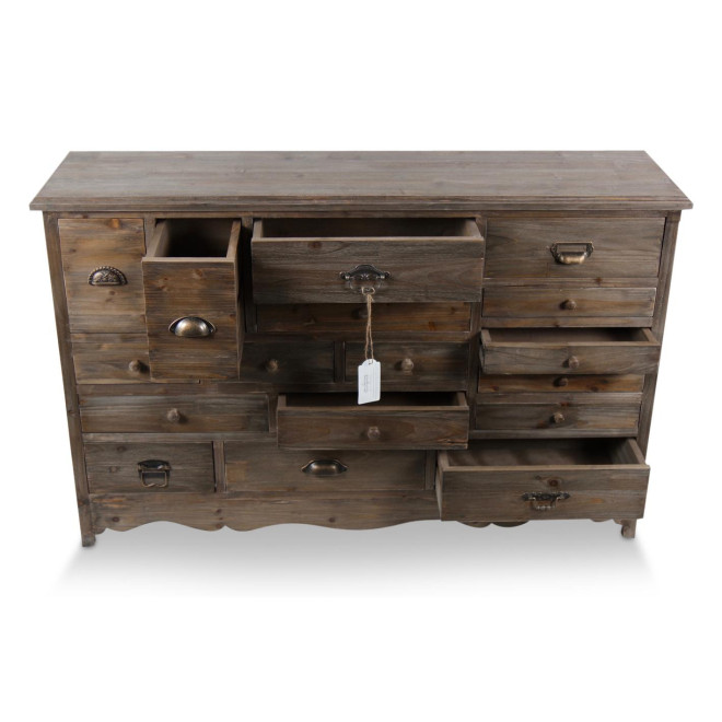 Meuble Semainier Chiffonnier Grainetier Bois 17 Tiroirs 124x32.5x78.5cm