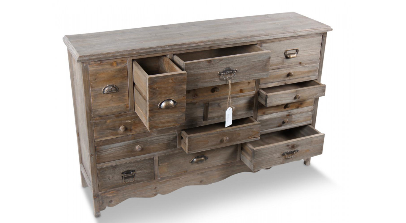Meuble Semainier Chiffonnier Grainetier Bois 17 Tiroirs 124x32.5x78.5cm