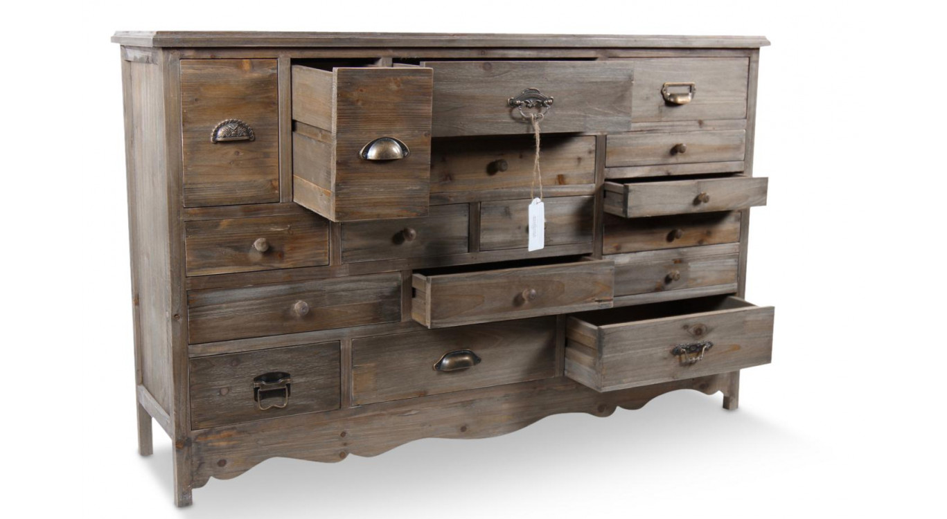 Meuble Semainier Chiffonnier Grainetier Bois 17 Tiroirs 124x32.5x78.5cm