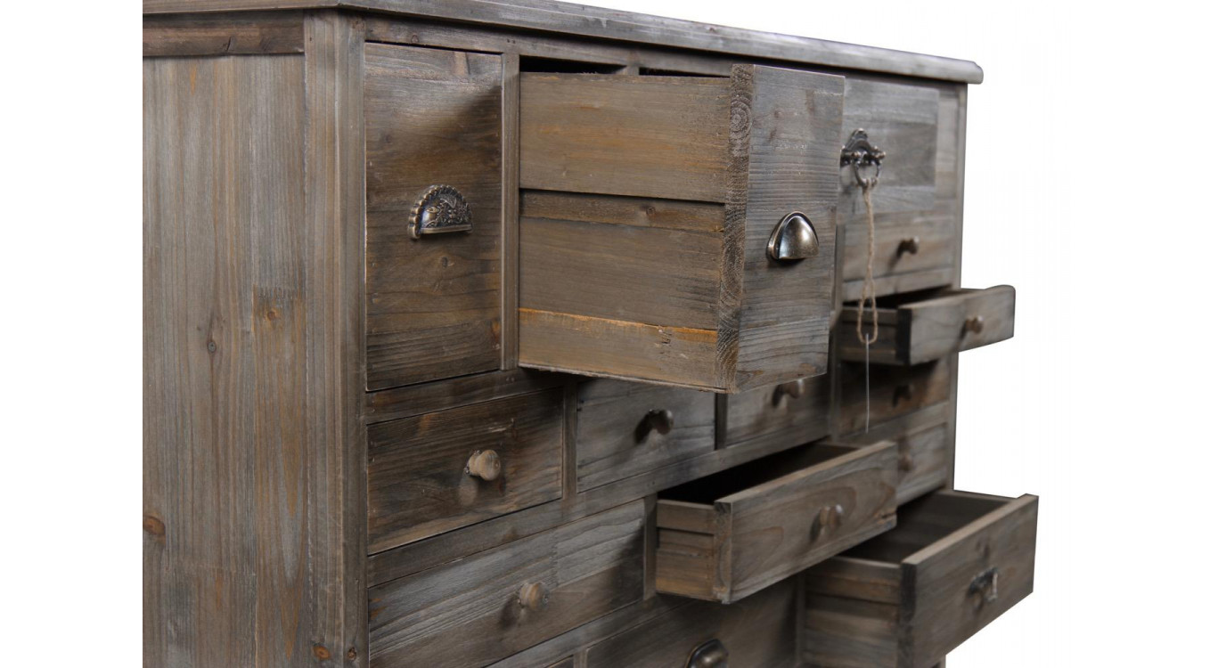 Meuble Semainier Chiffonnier Grainetier Bois 17 Tiroirs 124x32.5x78.5cm