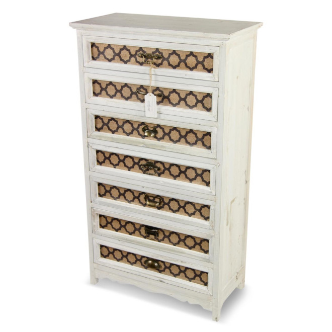 Meuble Semainier Chiffonnier Grainetier Bois Cerusé Blanc 7 Tiroirs 64x32.5x112.5cm